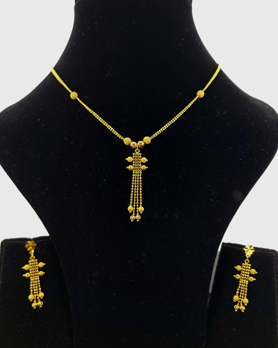 22K Solid Gold Designer Dangling Necklace Set LS1700 - Royal Dubai Jewellers