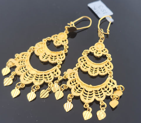 21K Solid Gold Pipal Patti Long Earrings E22968 - Royal Dubai Jewellers