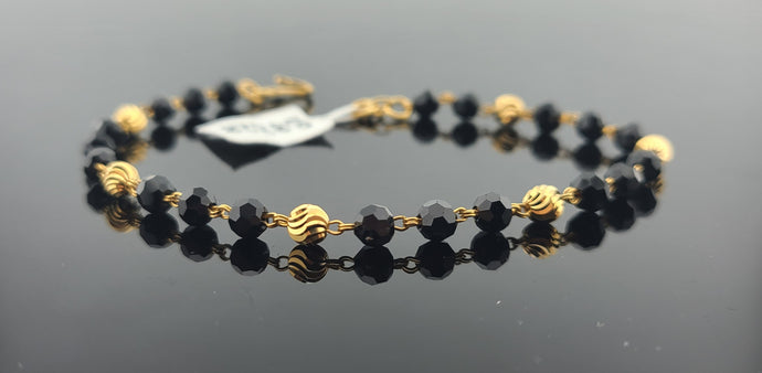 22K Solid Gold Black Beads Bracelet B8328 - Royal Dubai Jewellers