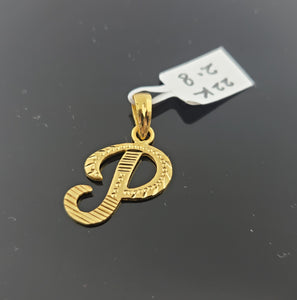 22K Solid Gold Initial P Pendant P5747 - Royal Dubai Jewellers