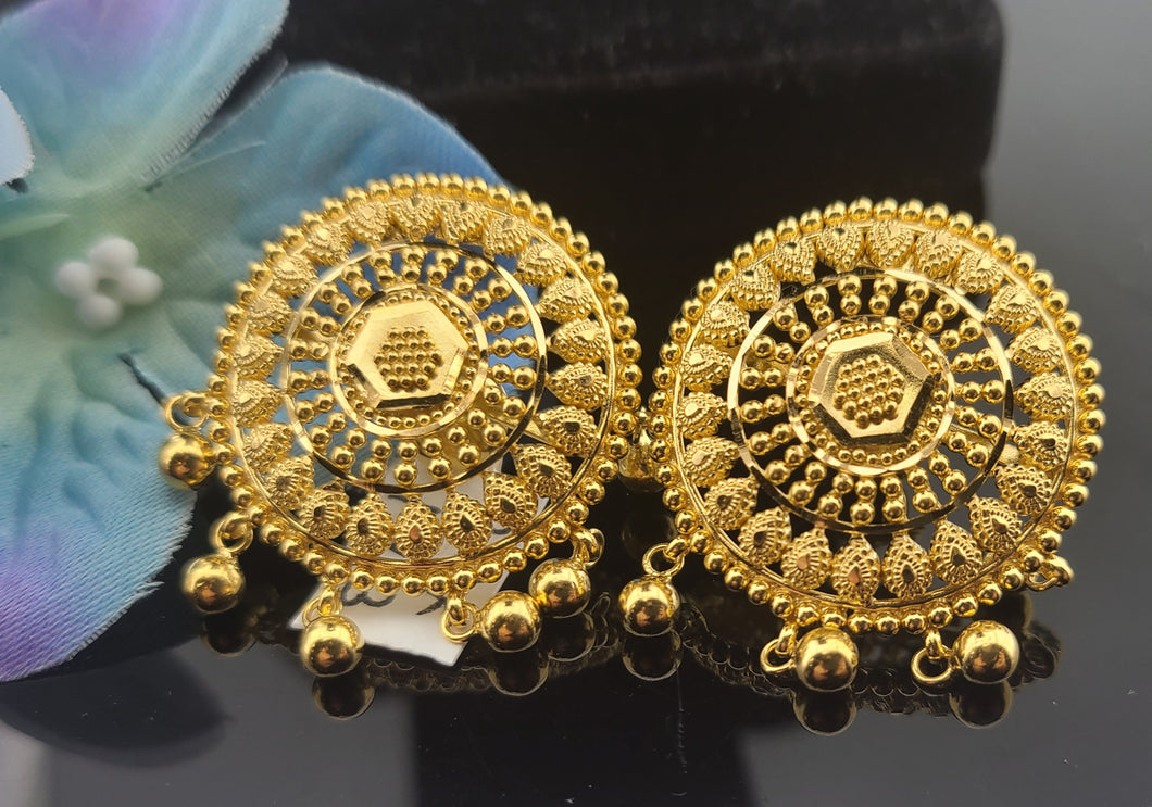 Divine Goldplated Huge Royal Blue Pink Lakshmi Bali Earrings - DREAMJWELL -  676164