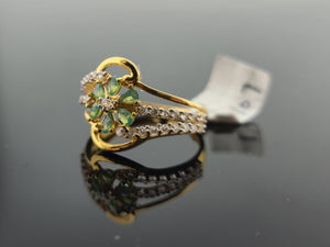 18K Solid Gold Floral Zircon Ring R10107 - Royal Dubai Jewellers