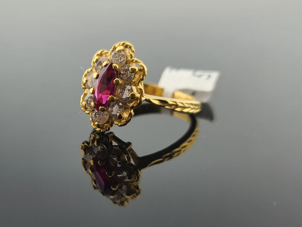 22K Solid Gold Floral Zircon Ring R7353 - Royal Dubai Jewellers