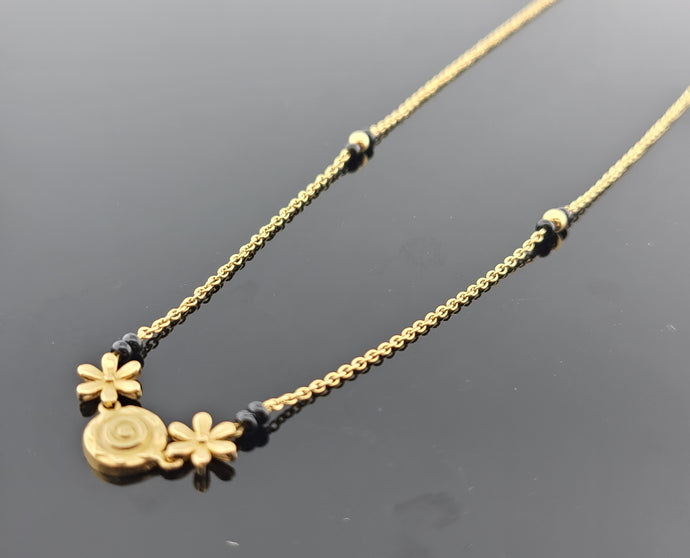 18K Solid Gold Onyx Bead Floral Chain C2715 - Royal Dubai Jewellers