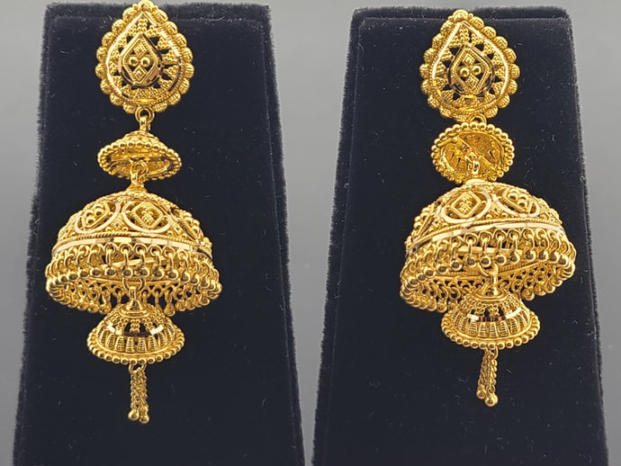 22K Solid Gold Designer Jhumki Long Earrings E2220120 - Royal Dubai Jewellers