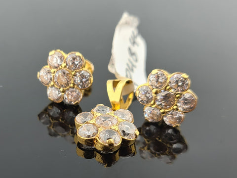 22K Solid Gold Floral Zircon Pendant Set P4844 - Royal Dubai Jewellers