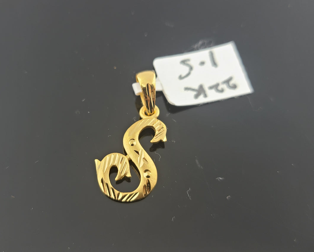 22K Solid Gold Initial S Pendant P5741 - Royal Dubai Jewellers