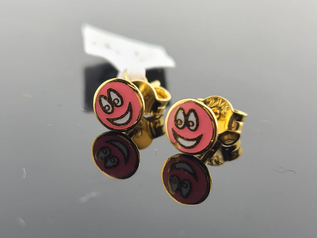 21K Solid Gold Pink Smiley Studs E221501 - Royal Dubai Jewellers