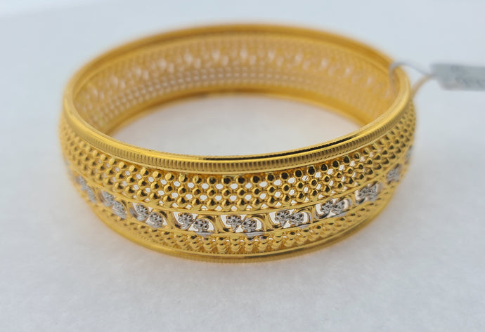 22K Solid Gold Two Tone Floral Bangle B9478 - Royal Dubai Jewellers