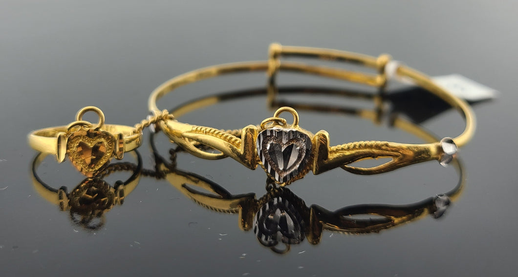 22K Solid Gold Two Tone Heart Bracelet-Ring Set CB1598 - Royal Dubai Jewellers