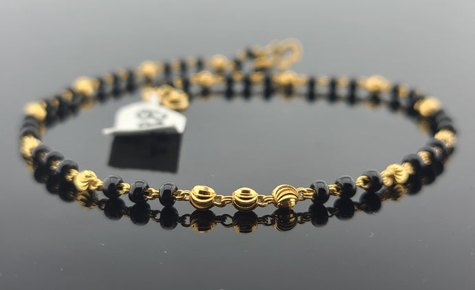 22K Solid Gold Black Beads Bracelet B8231 - Royal Dubai Jewellers