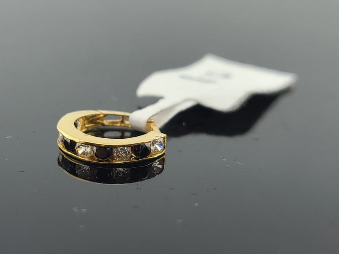 22K Solid Gold Black Stones Single Hoop E21041 - Royal Dubai Jewellers