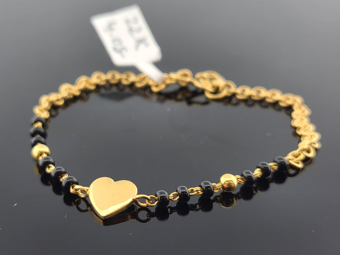 22K Solid Gold Black Bead Heart Bracelet B9625 - Royal Dubai Jewellers