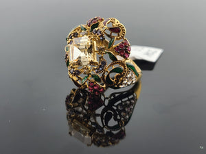 22K Solid Gold Multicolored Zircon Ring R10420 - Royal Dubai Jewellers