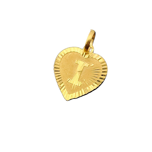 Royal Dubai Jewellers 22k solid gold heart-shaped pendant featuring a textured letter I design.