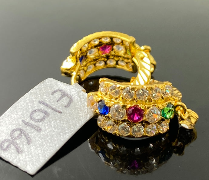 22k Solid Gold Ladies Designer Zircon Multicolor stone Modern Hoop Earrings E10166 - Royal Dubai Jewellers