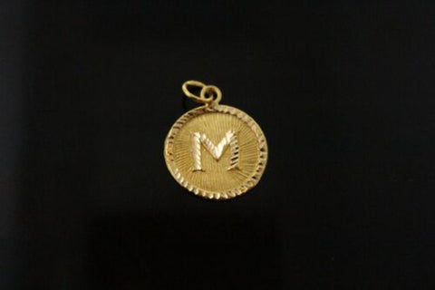 22k 22ct Solid Gold Charm Letter M Pendant Round Design p1097 ns - Royal Dubai Jewellers