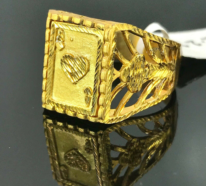 22k Ring Solid Gold ELEGANT Charm Mens Ace Heart Band SIZE 11 