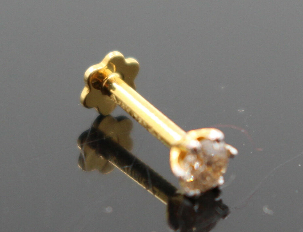 Authentic 18K Yellow Gold Charm Nose Pin Stud Diamond VS2 n302 - Royal Dubai Jewellers