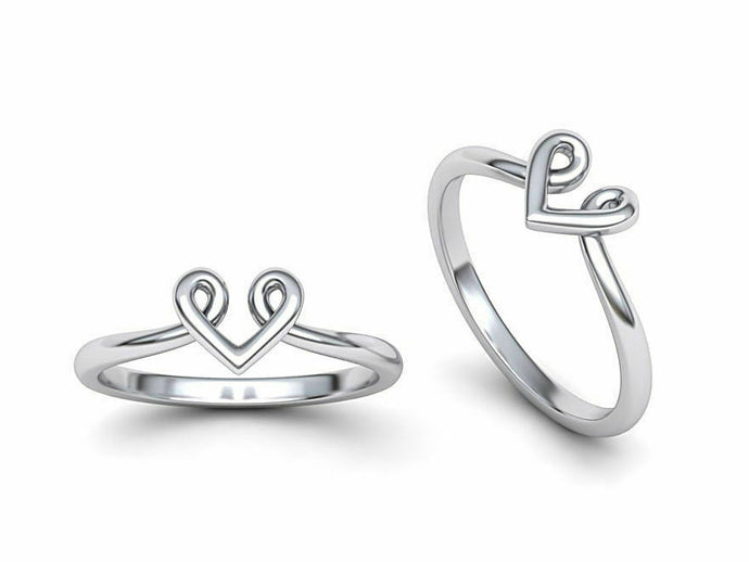 14k Ring Solid White Gold Ladies Jewelry Elegant Simple Heart V Shape CGR68W - Royal Dubai Jewellers