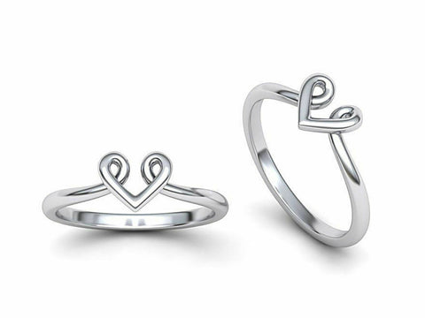 14k Ring Solid White Gold Ladies Jewelry Elegant Simple Heart V Shape CGR68W - Royal Dubai Jewellers