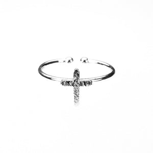 Solid Gold Ring Simple Cross Design Adjustable Ladies Band SM67 - Royal Dubai Jewellers