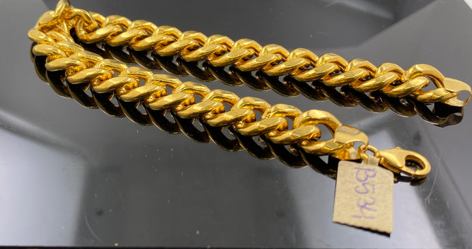 22k Bracelet Solid Gold Men Curb Design BR534 - Royal Dubai Jewellers