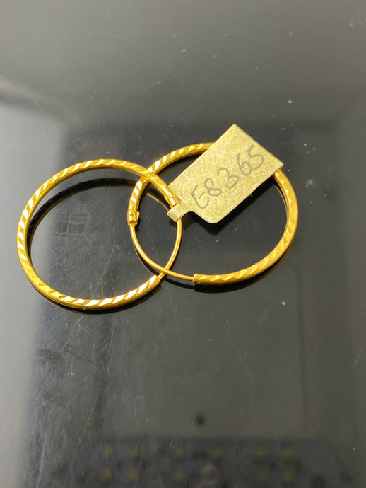 22K Solid Gold Plain Round Hoops E8365 - Royal Dubai Jewellers