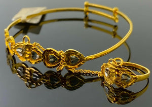 22k Bangle Solid Gold Elegant Children Two Tone Heart Design CB1413 - Royal Dubai Jewellers
