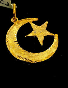 22k Pendant Solid Gold ELEGANT Simple Midnight Moon And Star Pendant P2007 - Royal Dubai Jewellers