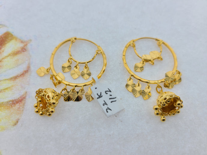 22K Solid Gold Diamond Cut Hoops E22353 - Royal Dubai Jewellers