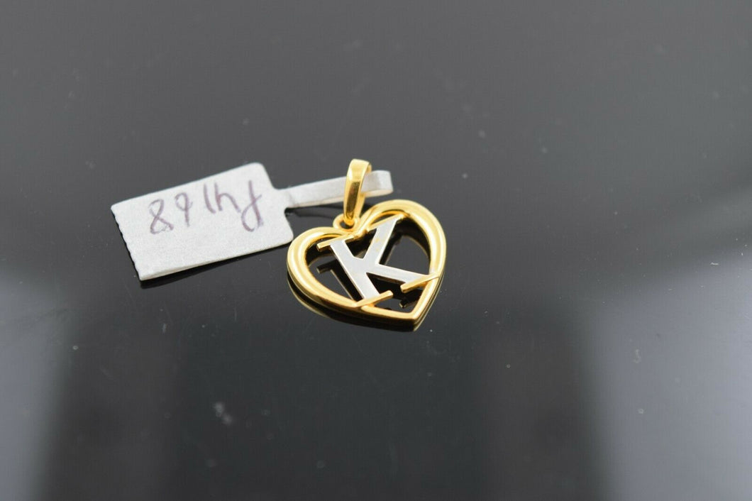 22k Solid Gold Charm Pendant Simple Alphabet HEART Letter K Design p4168 - Royal Dubai Jewellers