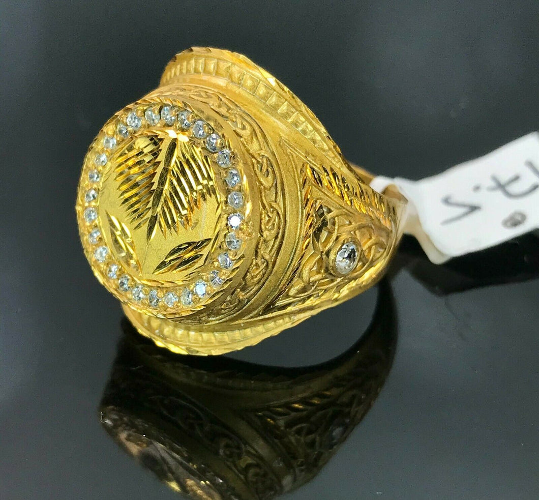 22k Ring Solid Gold ELEGANT Charm Mens Floral Band SIZE 11 