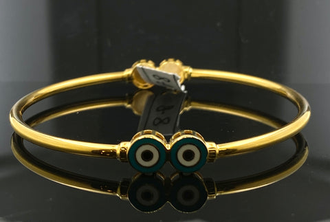 22k Solid Gold High Polished Evil Eye Bangle B822 - Royal Dubai Jewellers