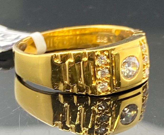 21k Ring Solid Gold Men Vivid Radiant- Cut Stones Classic Design R3153 - Royal Dubai Jewellers