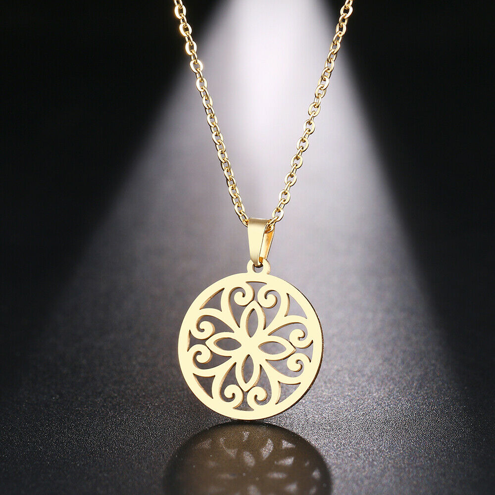 Solid Gold Round Filigree Floral Pendant with High Polished Finishing SP15 - Royal Dubai Jewellers