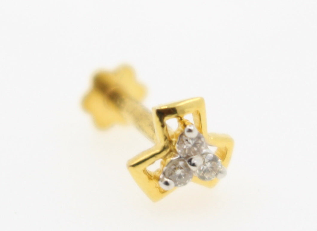 Authentic 18K Yellow Gold Charm Nose Pin Stud Diamond VS2 n309 - Royal Dubai Jewellers