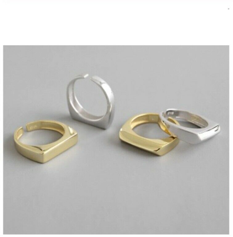 Solid White Gold Ring Adjustable Rectangular Signet Design SM15 - Royal Dubai Jewellers