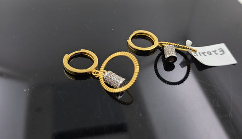 21K Solid Gold Cylindrical Hoops E20215 - Royal Dubai Jewellers