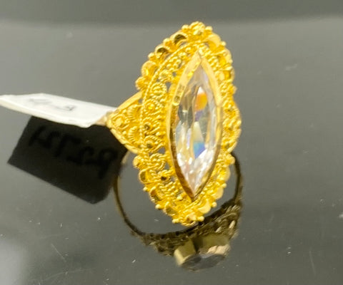 22k Ring Solid Gold Ladies Filigree Design with White Stone R2721 - Royal Dubai Jewellers