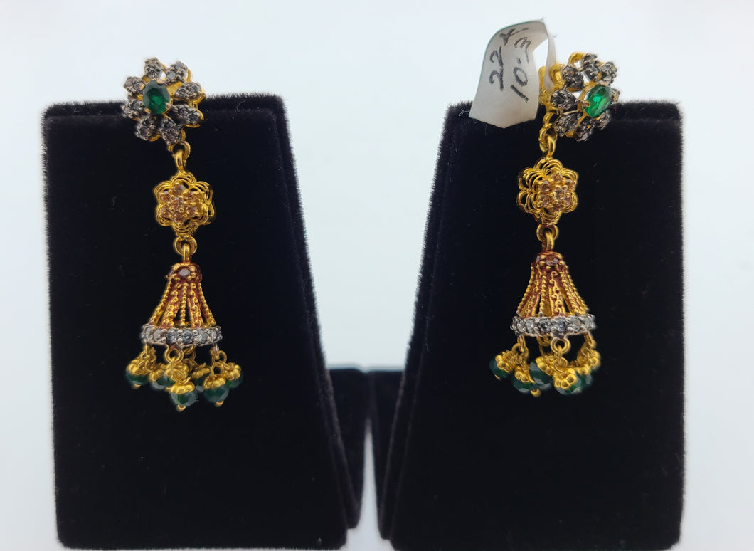 22K Solid Gold Zircon Long Earring E22200 - Royal Dubai Jewellers