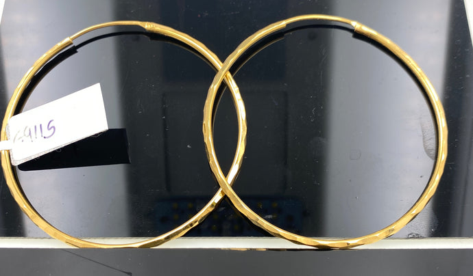 22k Solid Gold Simple Diamond Cut Hoops e9115 - Royal Dubai Jewellers