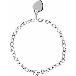 Sterling Silver 7.5" Bracelet with Heart Charm 650900 - Royal Dubai Jewellers