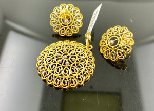 22k Pendant Set Solid Gold Two Tone Floral Pattern with Dancing Beads P3316 - Royal Dubai Jewellers