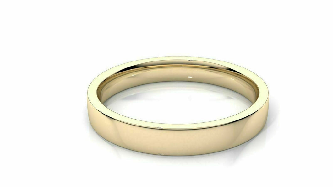 14k Solid Gold 3mm Comfort Fit Wedding Flat Band in 14k Yellow Gold 