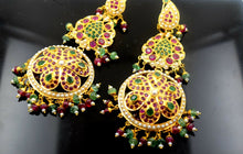 22k Solid Gold Chandeliers LONG 3 Tier EARRINGS Dangle Ruby Pearl Emerald E595 - Royal Dubai Jewellers
