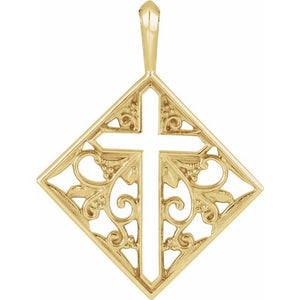14K Yellow 23.39x18 mm Ornate Pierced Cross Pendant R42397PY - Royal Dubai Jewellers