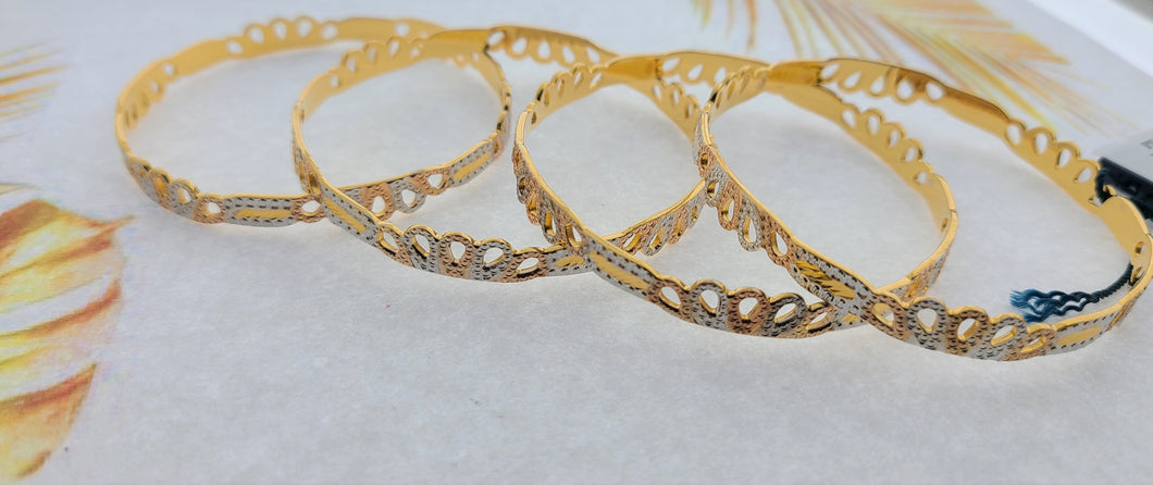 22k Solid Gold Elegant Tri Tone Tiara Design Bangle fdbg066 - Royal Dubai Jewellers
