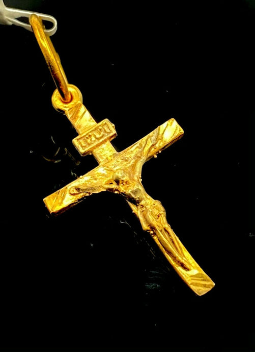 22k Pendant Solid Gold ELEGANT Simple Diamond Cut Jesus Cross Pendant P2150mon - Royal Dubai Jewellers