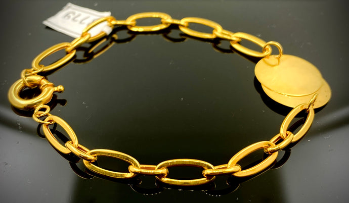 21K Solid Gold Figaro Bracelet With Solid Coins B779 - Royal Dubai Jewellers